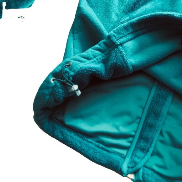 LL Bean Teal Green Fleece Full Zip Jacket Floral Front Pocket Size Medium - Picture 5 of 9